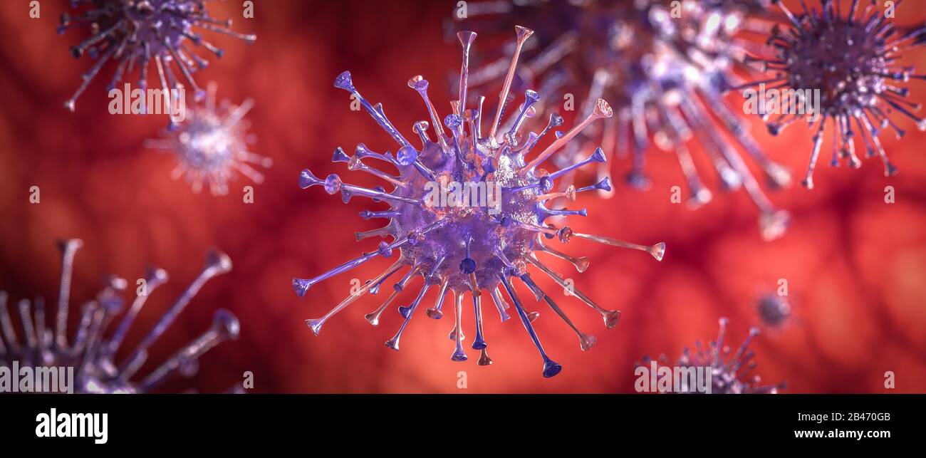 Virus, coronavirus representation, epidemic and infection concept. Asian influence. 3d render. Stock Photo