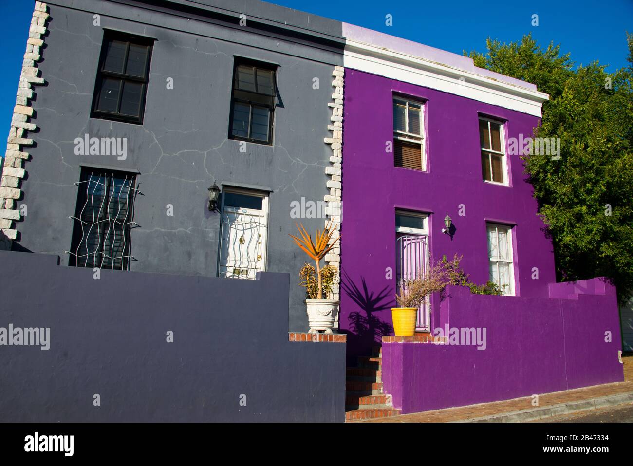 colorful houses in famous bokaap district of cape town, south africa