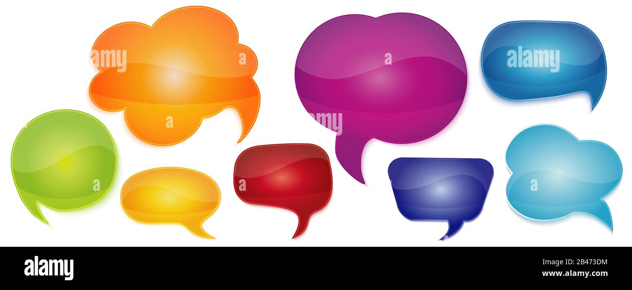 Speech bubble empty isolated rainbow colors. Communicate and talk. Social network communication. Comic. Speaking. Dialogue and discussion. Cloud.Speak Stock Photo