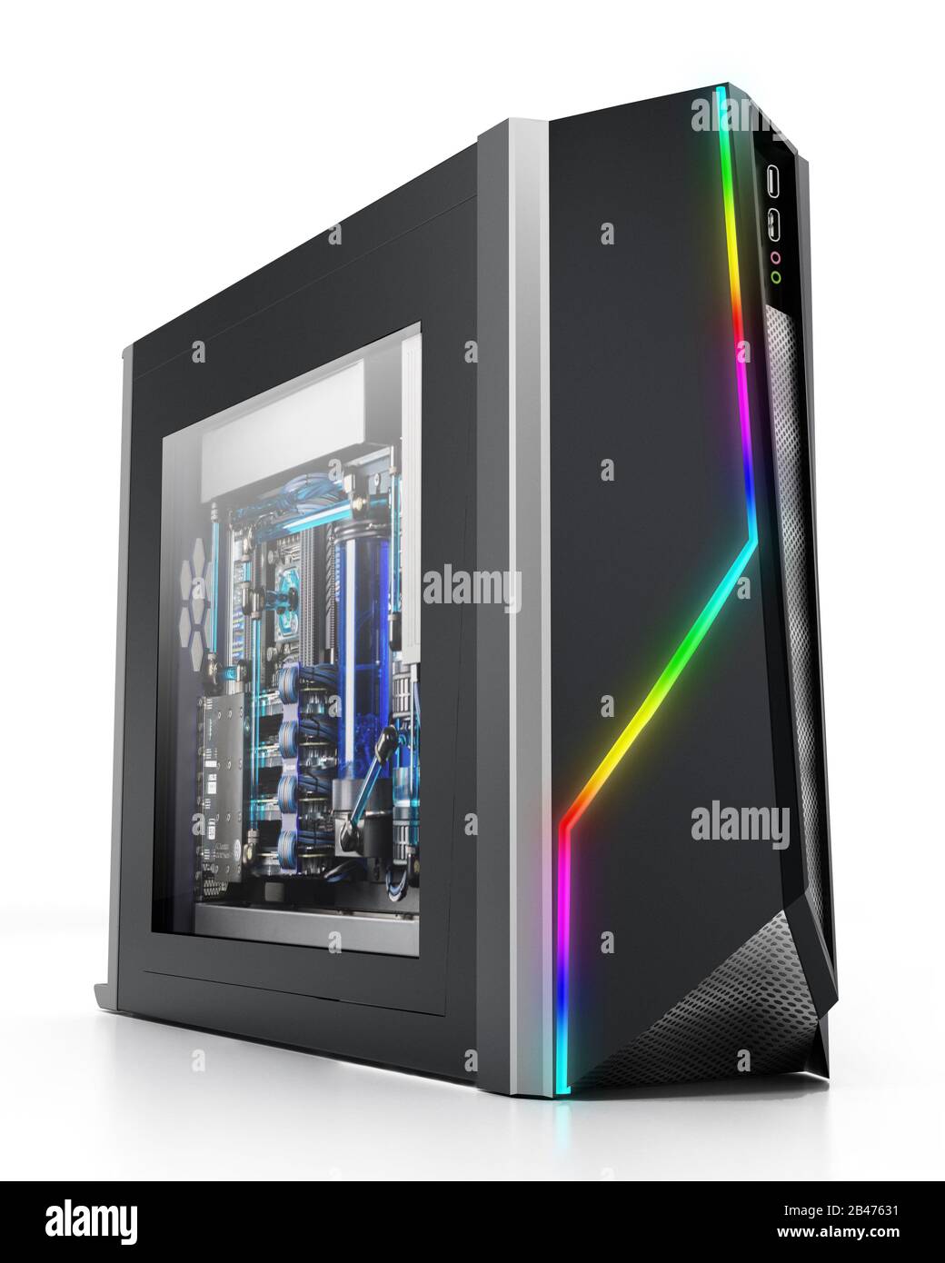 Modern PC case with RGB LED lights. 3D illustration Stock Photo - Alamy
