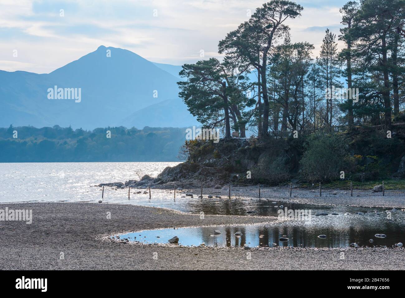 Friars Crag with Catbells and Maiden Moor fells in the background
