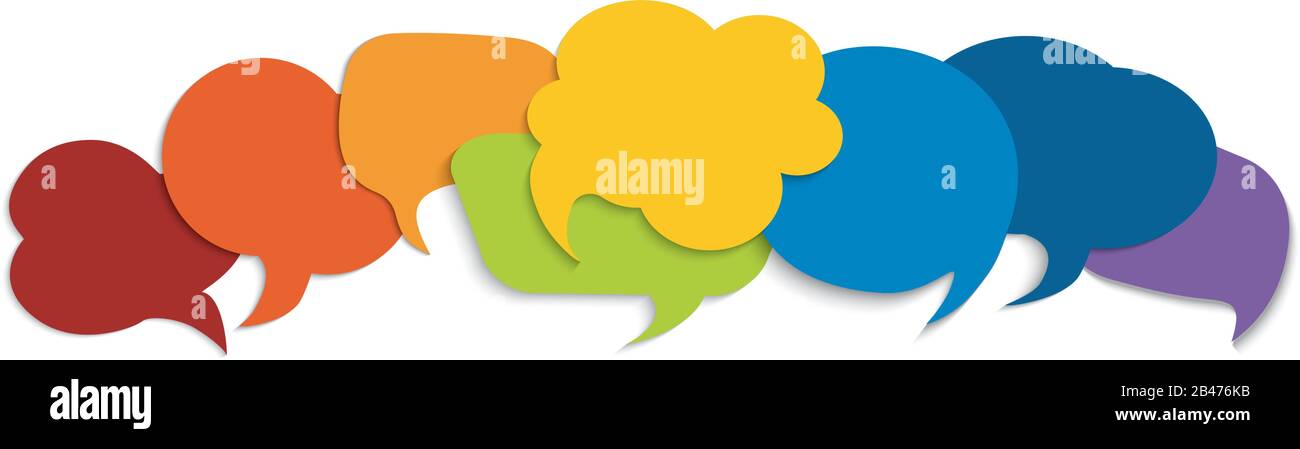 Colored speech bubble.Sharing ideas and thoughts between multiethnic and multicultural peoples.Community.Social network.Cloud.Friendship.Dialogue.Talk Stock Vector
