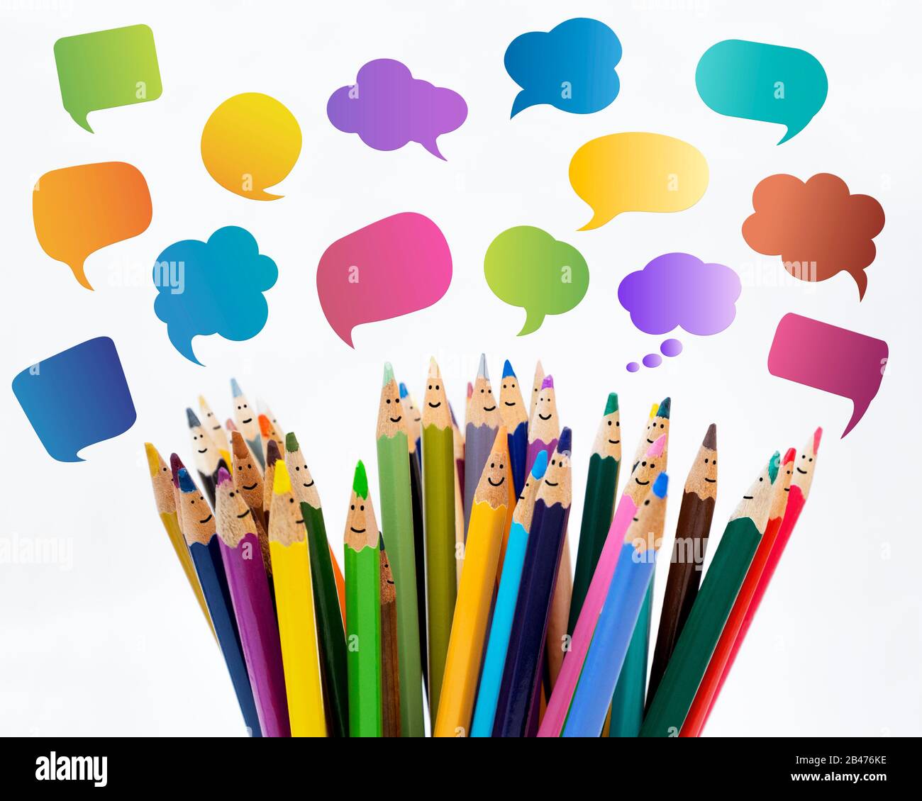 Social network communication. Colored pencils funny faces of people smiling. Dialogue group of people. Crowd Talking. Group of people talking Stock Photo - Alamy Social network communication. Colored pencils funny faces of people smiling. Dialogue group of people. Crowd Talking. Group of people talking Stock Photo - Alamy