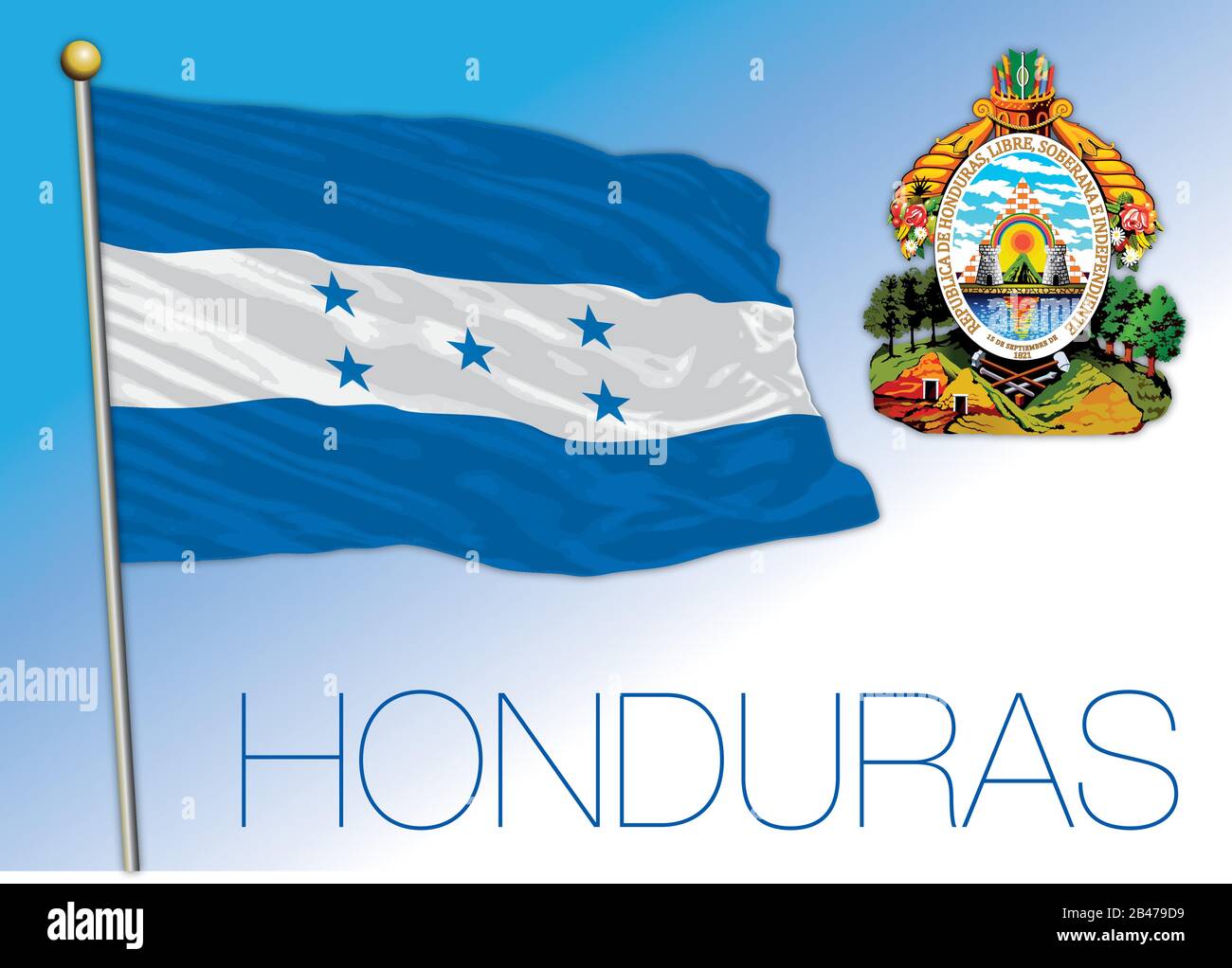 Honduras official national flag and coat of arms, central america, vector illustration Stock Vector