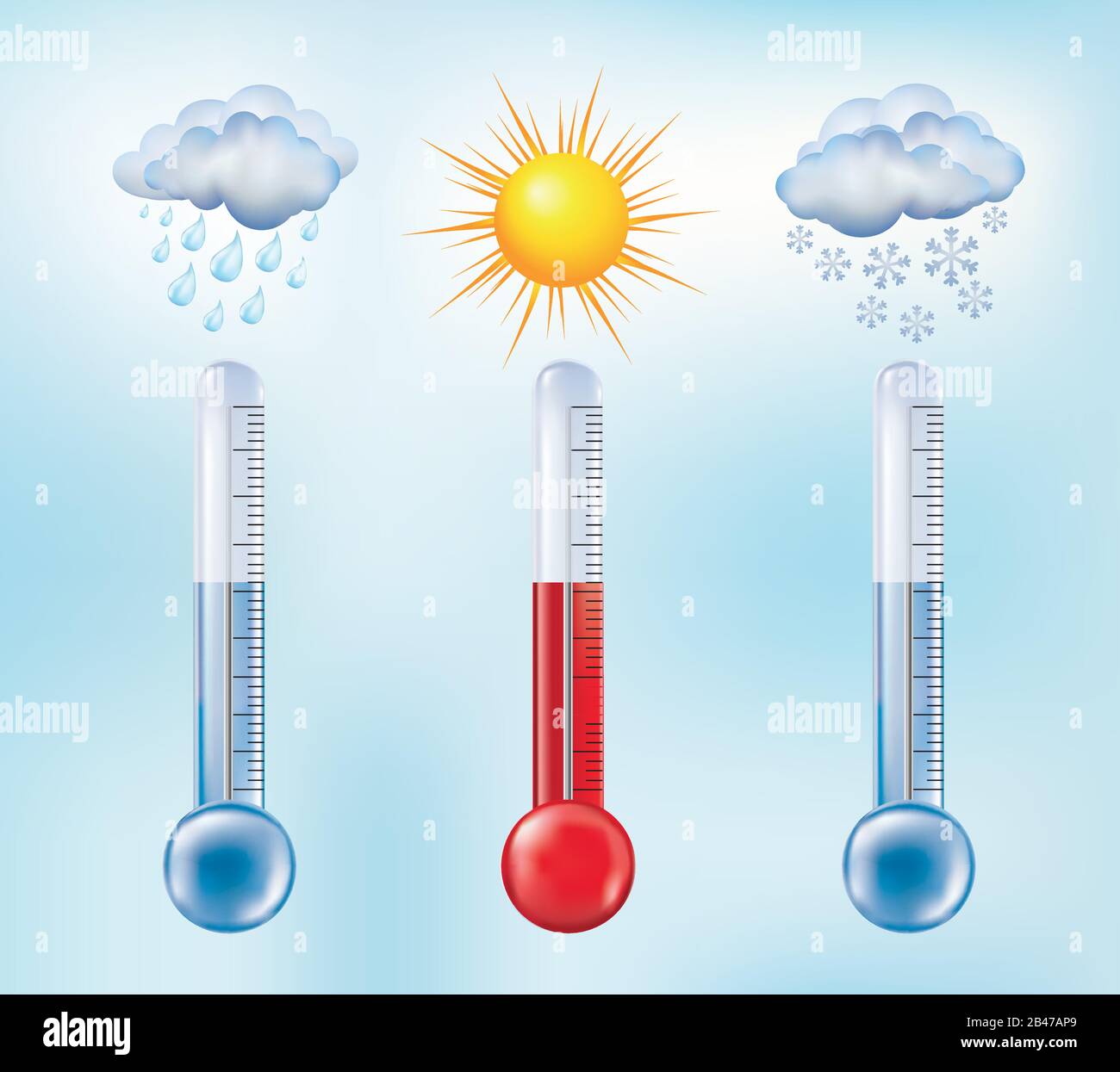 https://c8.alamy.com/comp/2B47AP9/temperature-measurement-thermometer-with-sun-symbols-clouds-with-rain-snow-sky-background-weather-forecast-vector-3d-illustration-2B47AP9.jpg