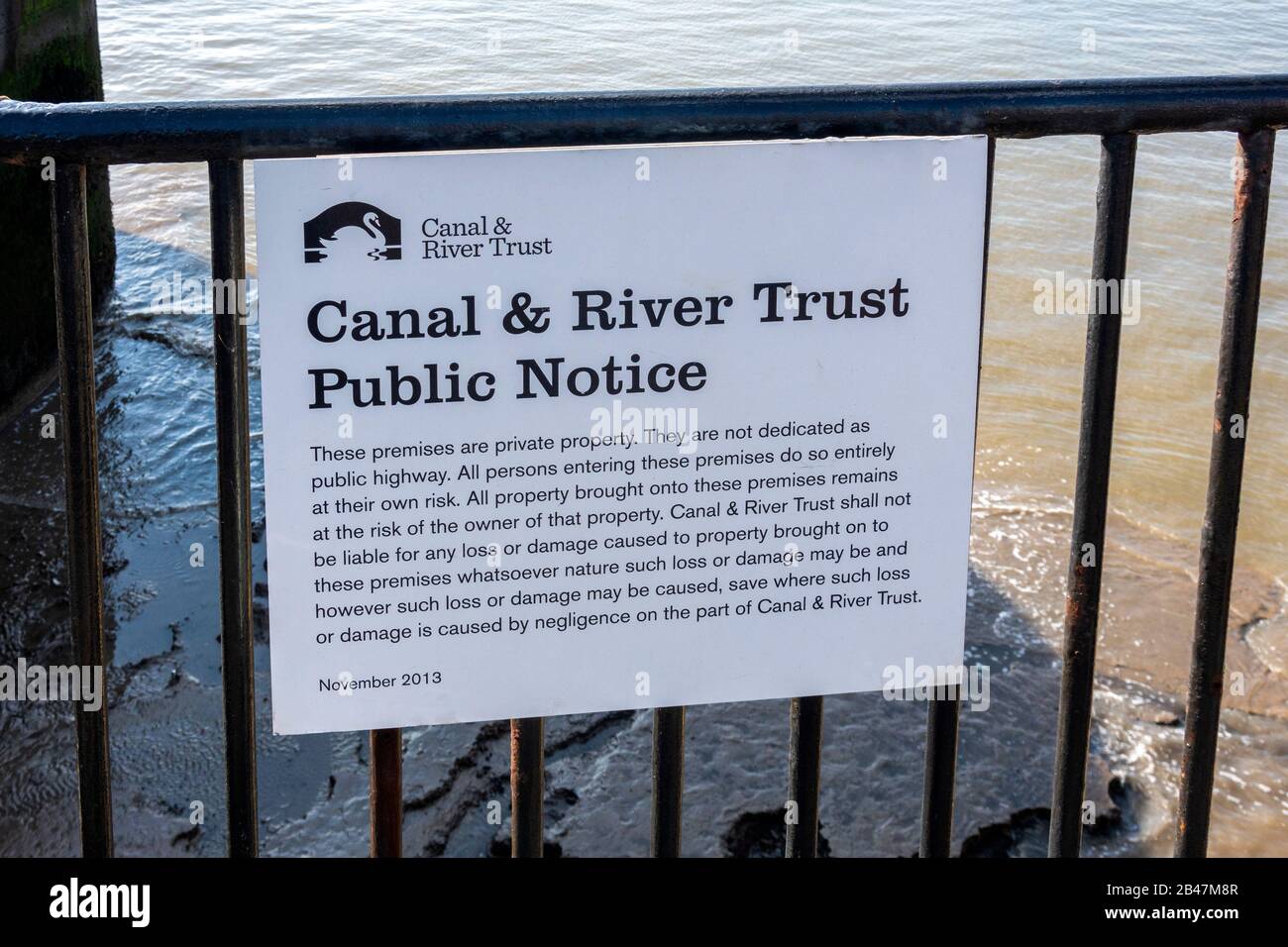 At Albert Dock a Canal & River Trust Public Notice at River Mersey in Liverpool Stock Photo