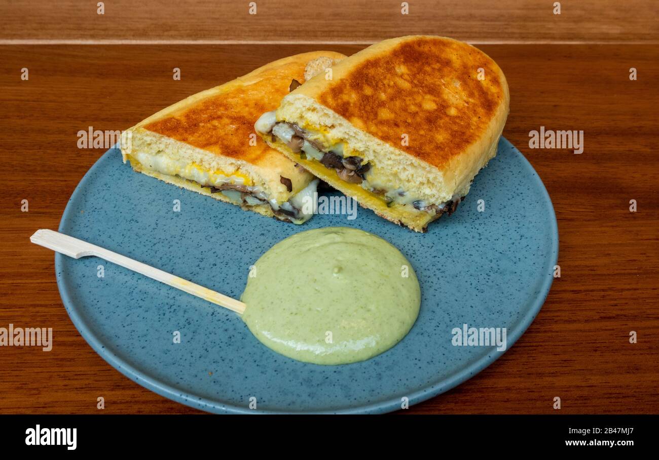 A vegetarian Cubano mix sandwich with mushrooms and cheese Stock Photo