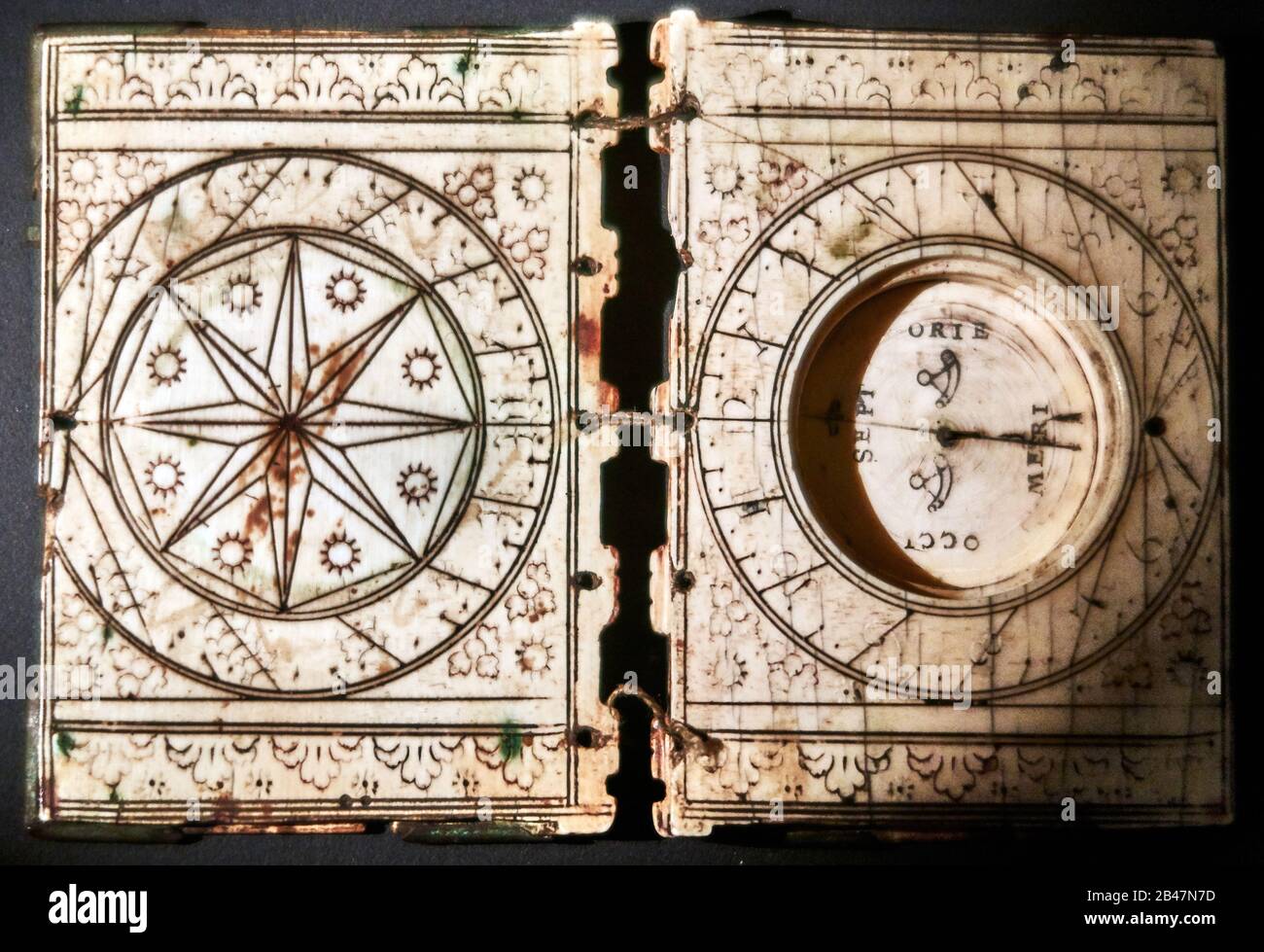 Reykjavik, The National Museum of Iceland, compass and sundial in ivory 16eme century German or Spanish possibly brought there by foreign sailors Stock Photo