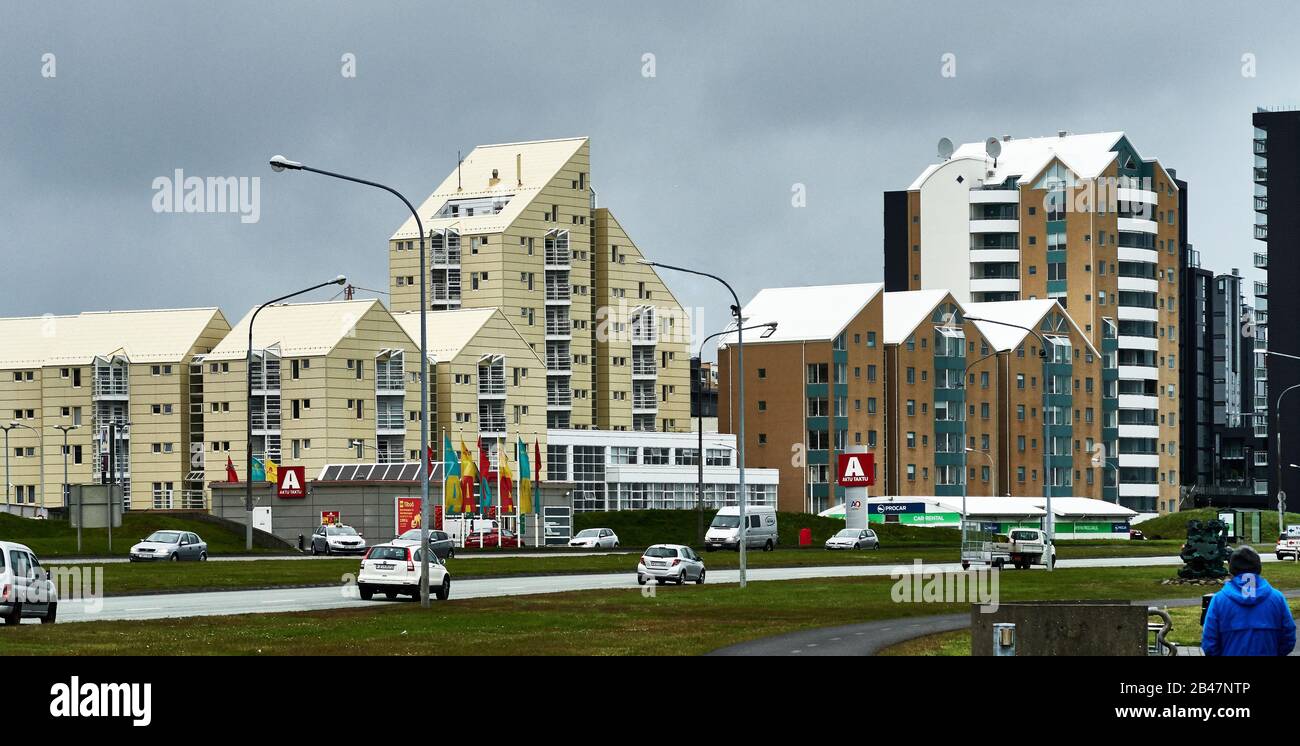 Europe ,Iceland , Reykjavik,Skulagata street, in the the modern cartier the Skyscraper Stock Photo