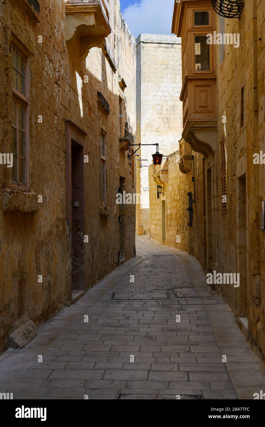 Street in the Silent city of Mdina on the Island of Malta.Mdina is the old capital of Malta. Stock Photo