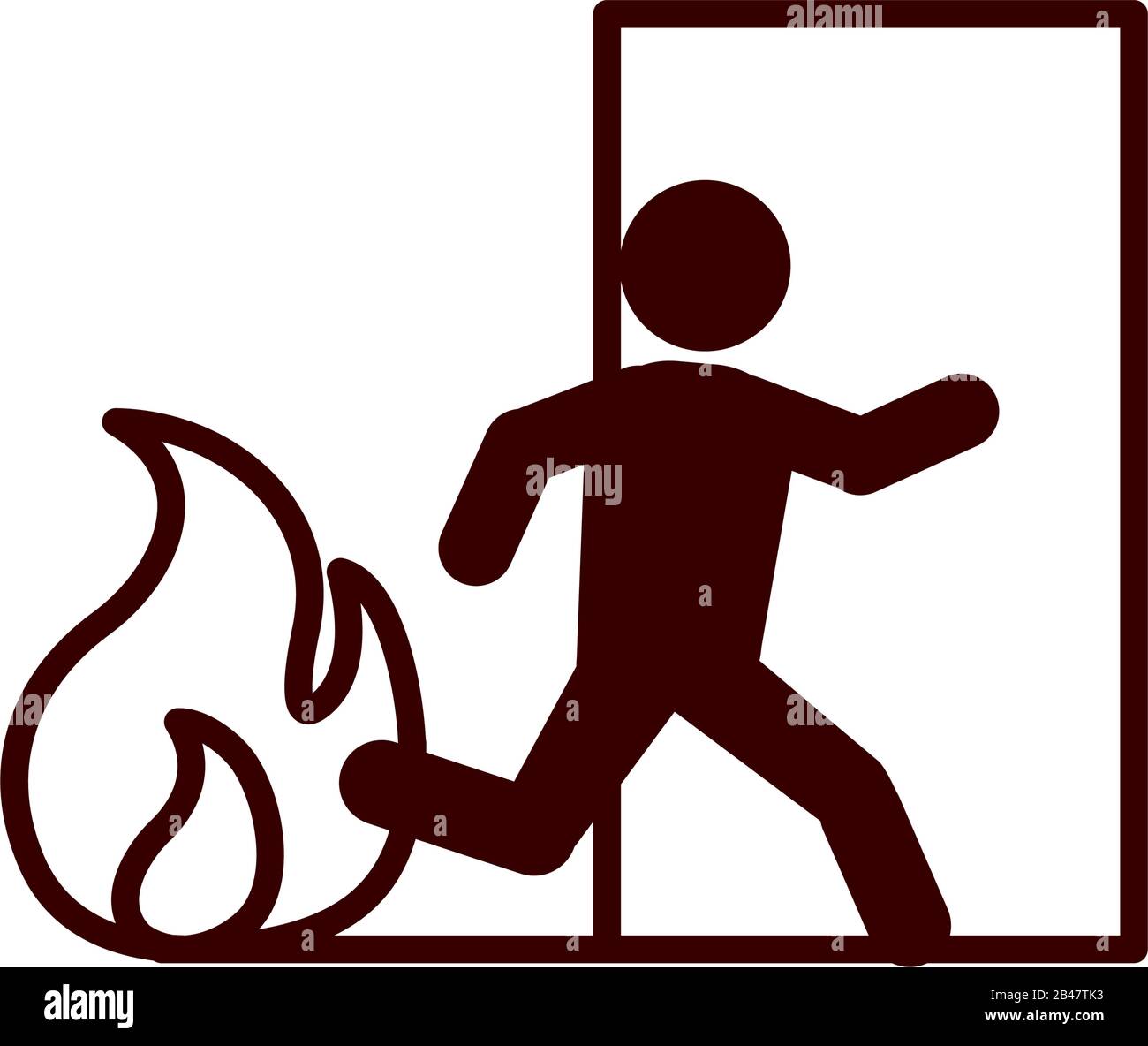 exit avatar and flame line style icon design, Emergency rescue save ...