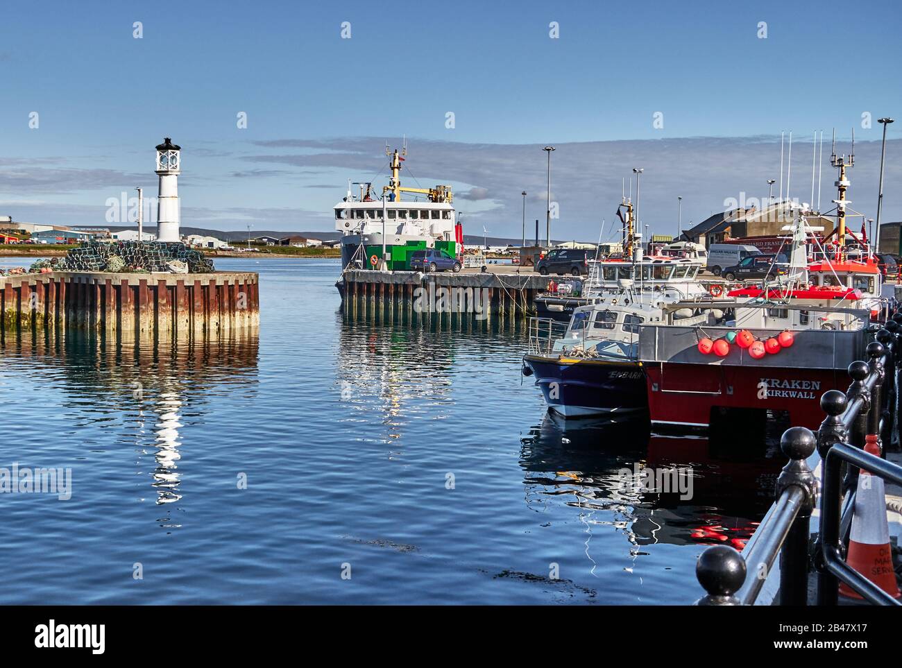 UK, Scotland, Orkney Islands is an archipelago in the Northern Isles of Scotland, , Atlantic Ocean, Kirkwall Harbor Stock Photo