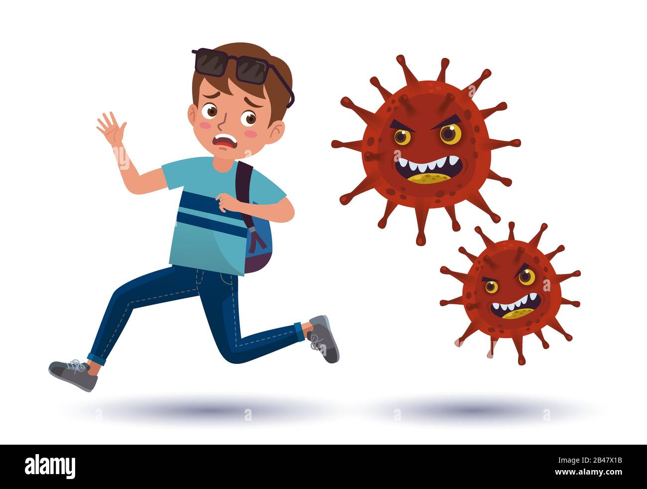 illustration of a male tourist who runs away with fear because of being