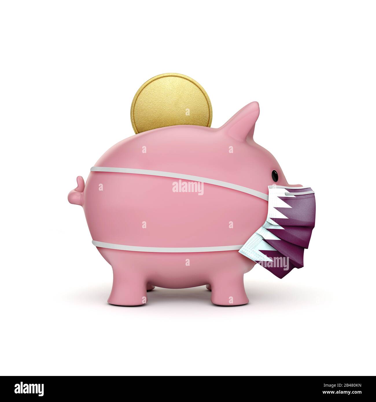 Qatar healthcare savings. Piggy bank with face mask. 3D Render Stock Photo Alamy