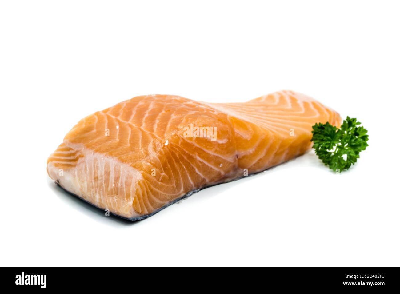 Raw salmon fillet isolated on white background Stock Photo - Alamy
