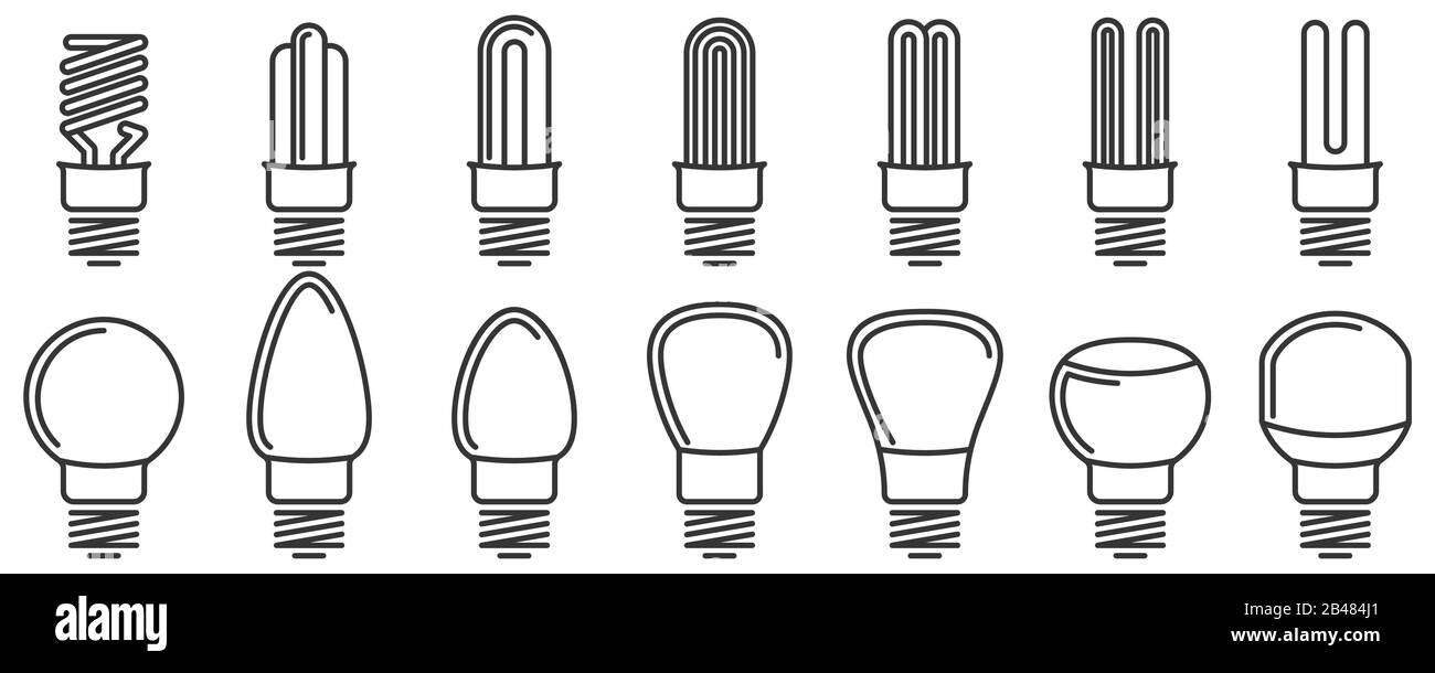 Set of linear icons of a various Light bulbs. Outline Lamp icons ...