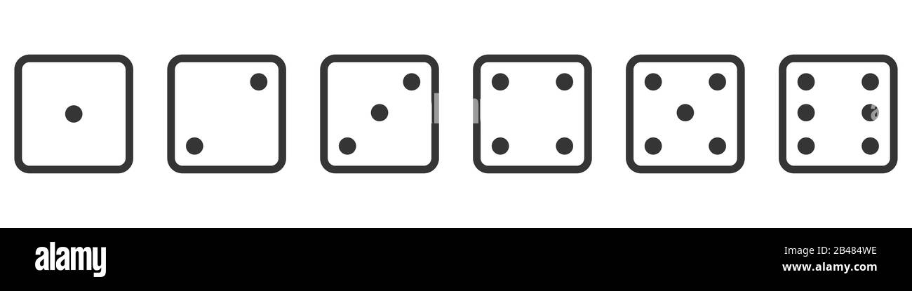 Game cubes one to six in flat style. Set of linear isolated icons ...
