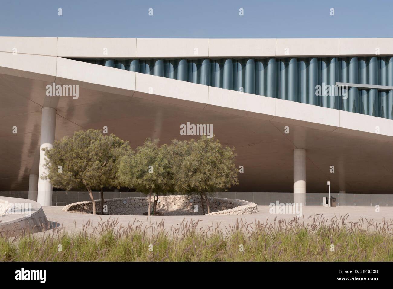 An exterior view of the iconic Qatar National Library, Education City ...