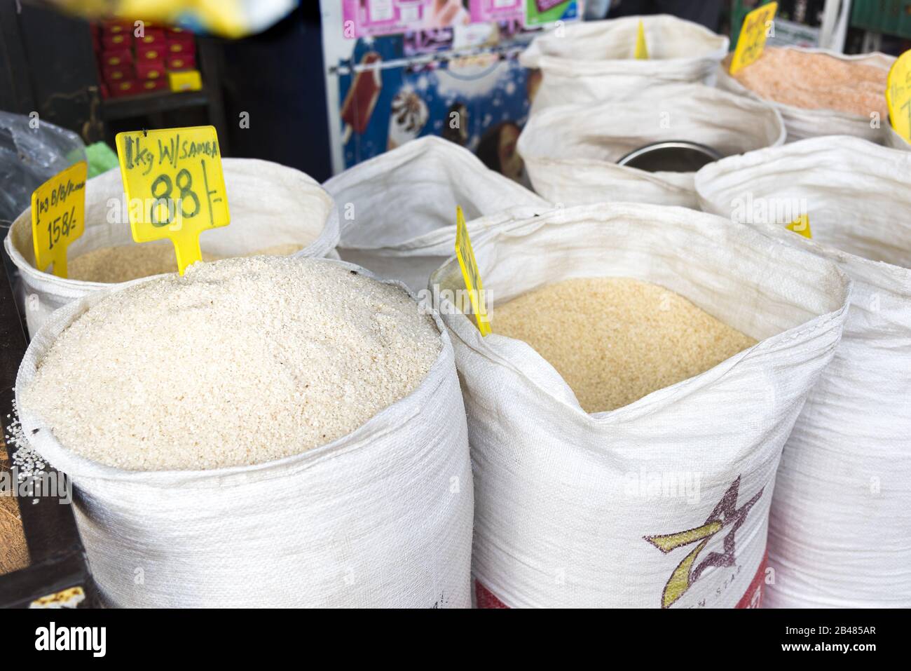Nuwara Eliya, Sri Lanka: 03/20/2019: Traditional shop selling rice and coconuts Stock Photo