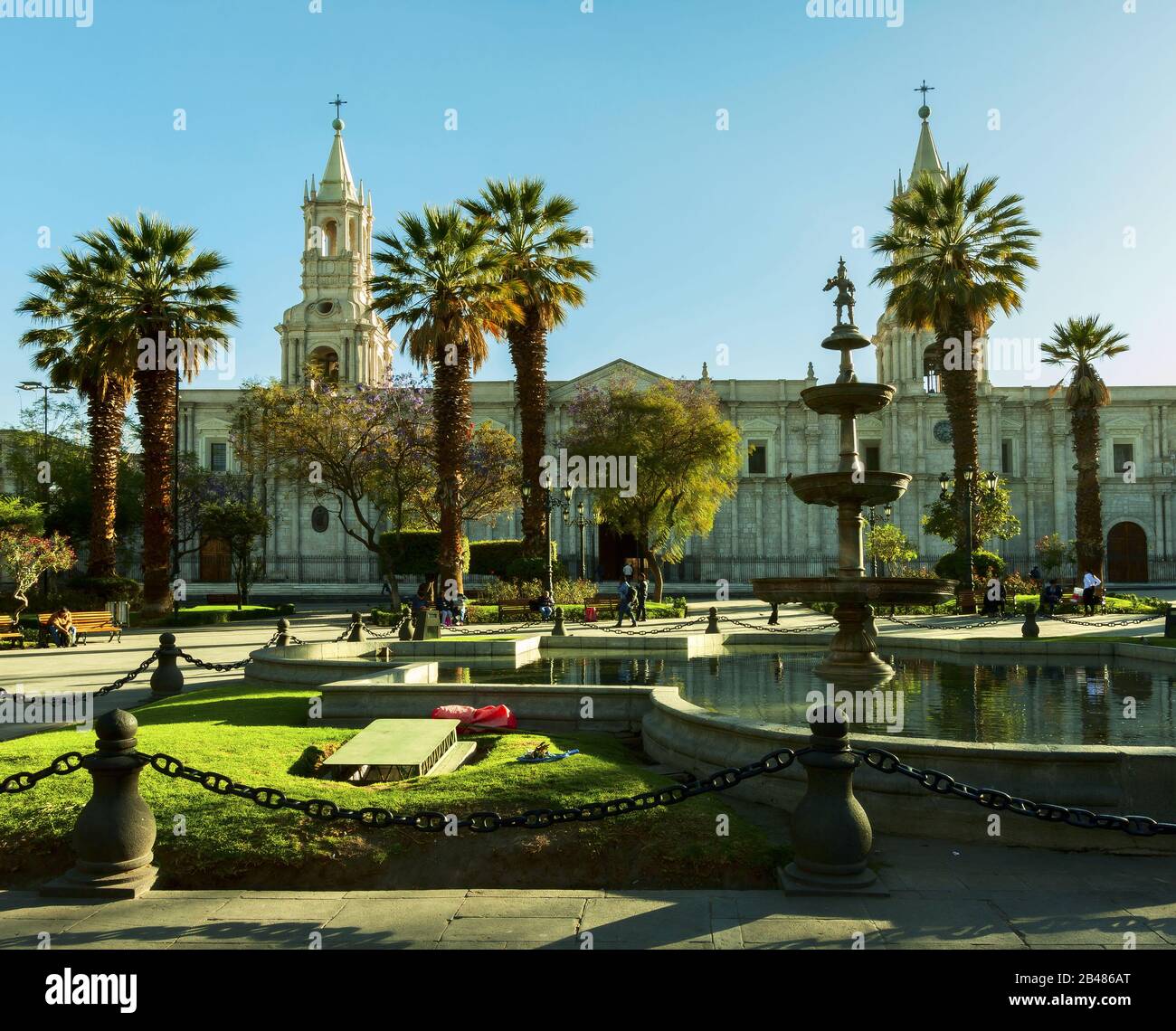 Panoramic view of Arequipa main square and cathedral church -  Perù Stock Photo