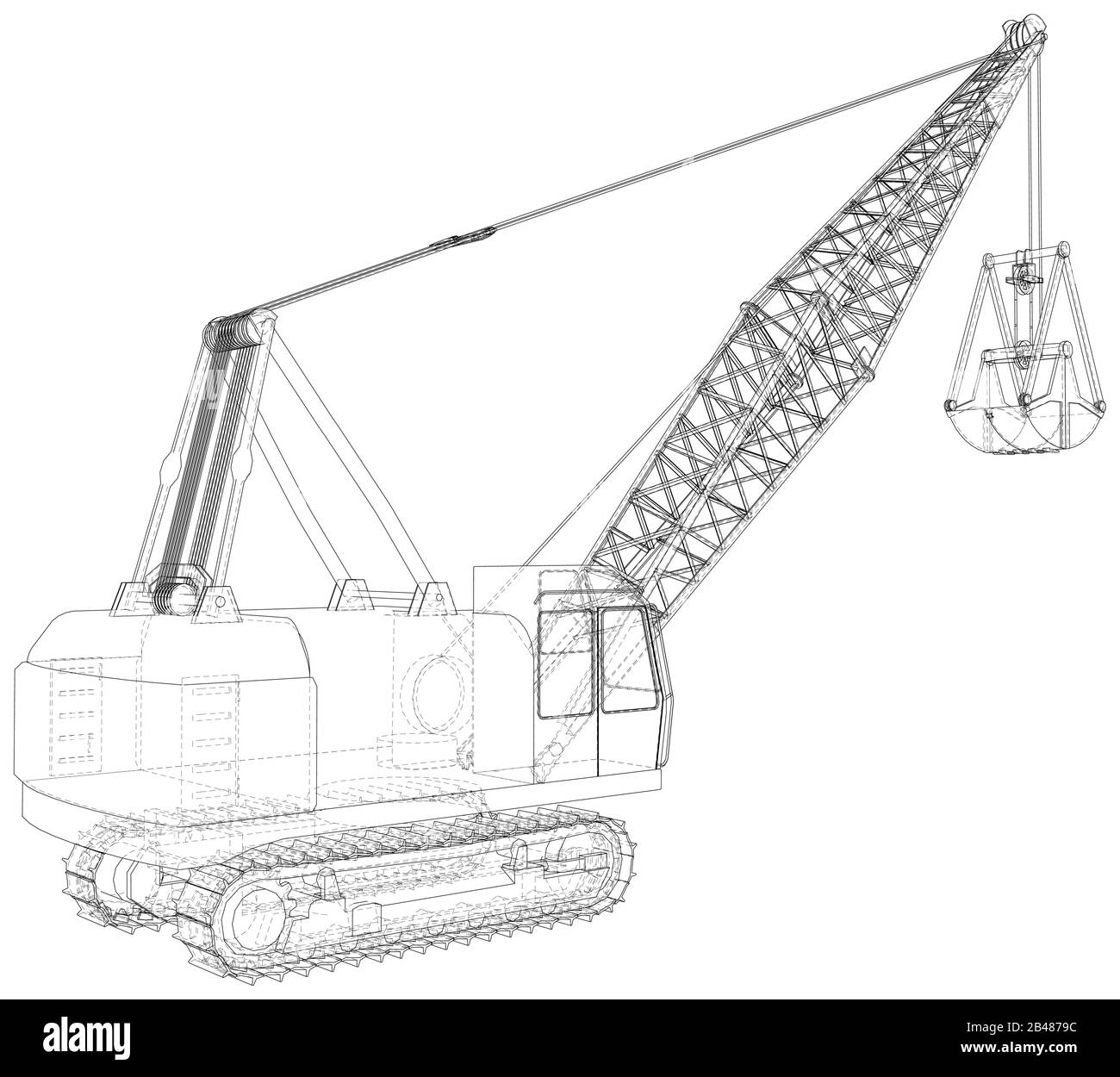 Dragline walking excavator with a ladle. Vector illustration. Vector rendering of 3d. Wire-frame style. Stock Vector