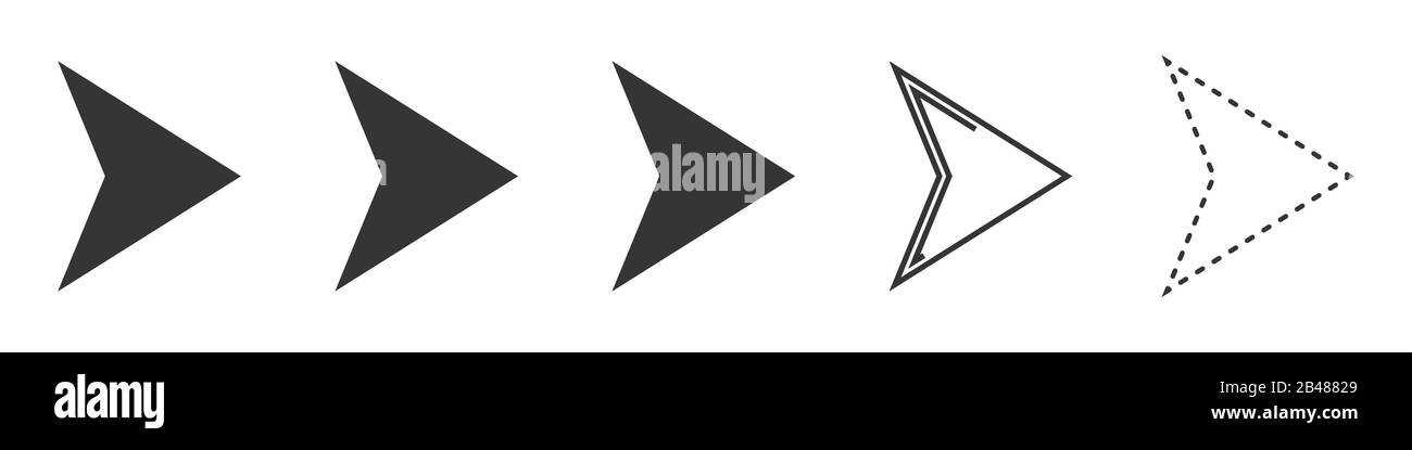 Arrows vector icons. Set of arrows on white background. Vector illustration. Various black arrows to right. Stock Vector