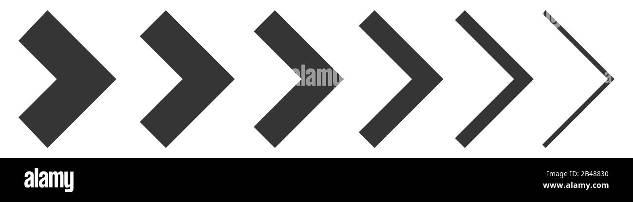 Arrows vector icons. Set of arrows on white background. Vector illustration. Various black arrows to right. Stock Vector
