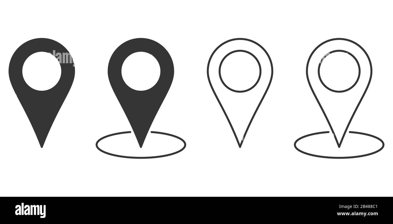 Set of location icons in flat style. Black navigation icon. Map pointer ...