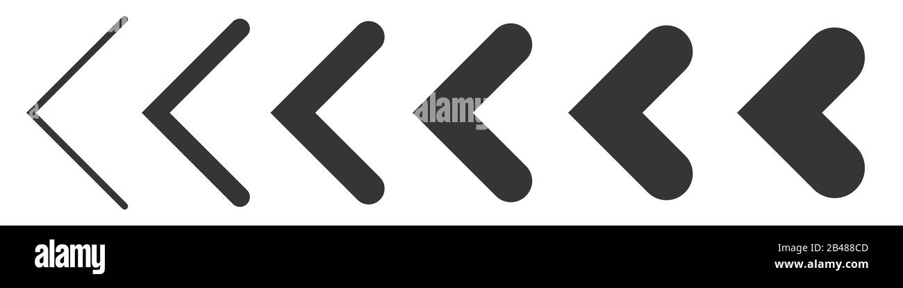 Arrows vector icons. Set of arrows on white background. Vector illustration. Various black arrows to left. Stock Vector