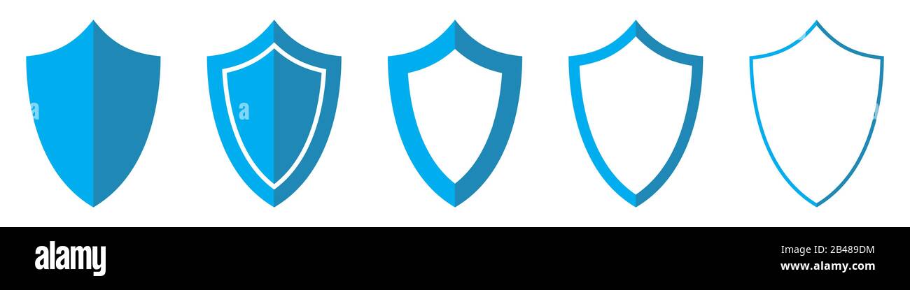 Set of Shields in flat style. Abstract Shield icons isolated. Blue ...