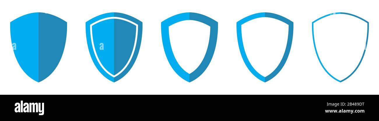 Vector Shield in flat style. Set of Shield icons isolated. Blue Shield ...