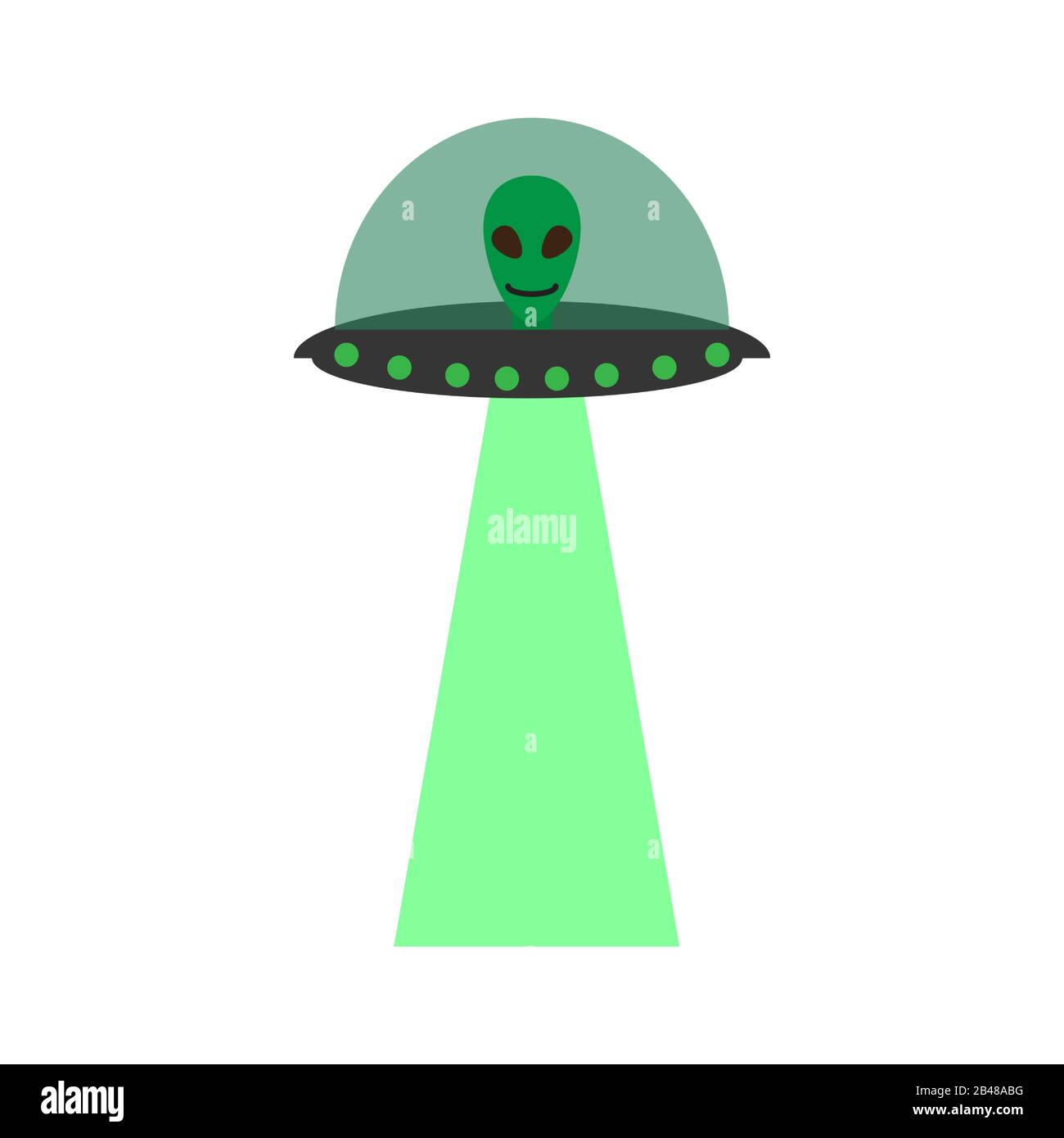 Cartoon ufo icon isolated. Vector illustration. Flight UFO with beam