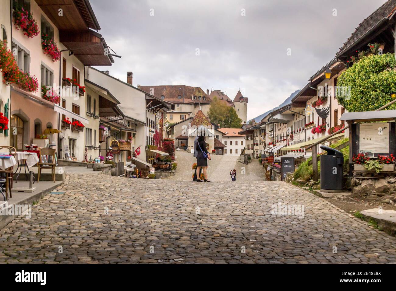 Europe, Switzerland, Freiburg, gruyere cheese, Les Grands-Chemins, church,  Église Saint Théodule, architecture, trees, buildings, historically, scener  Stock Photo - Alamy