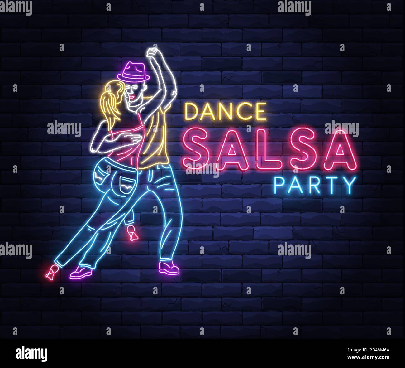 Salsa dance party colorful neon banner Stock Vector