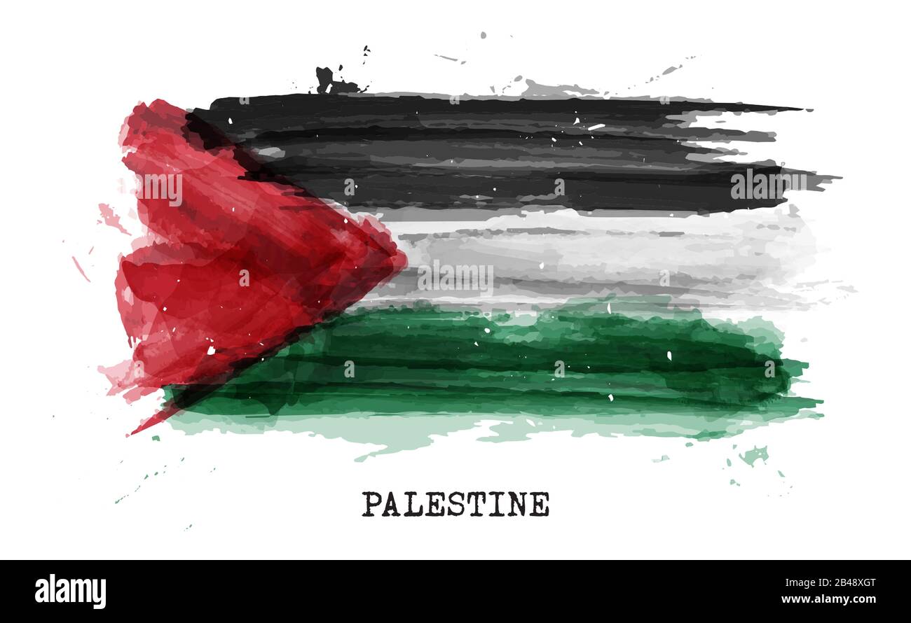 Realistic watercolor painting flag of Palestine . Vector . Stock Vector