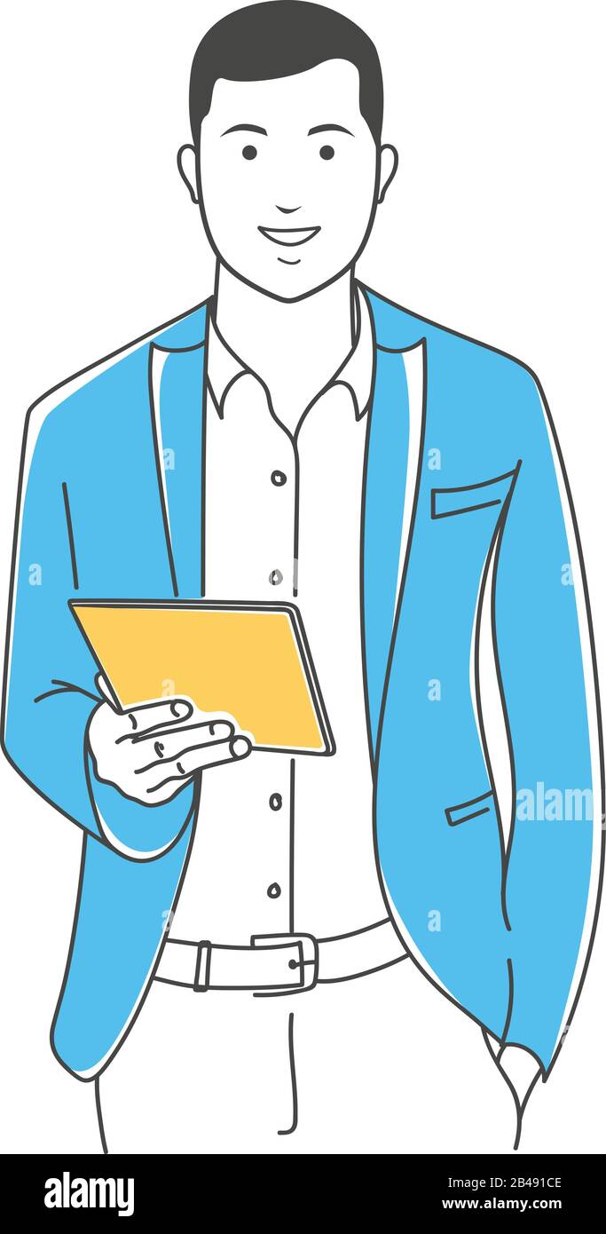 Positive manager gesturing outline illustration Stock Vector