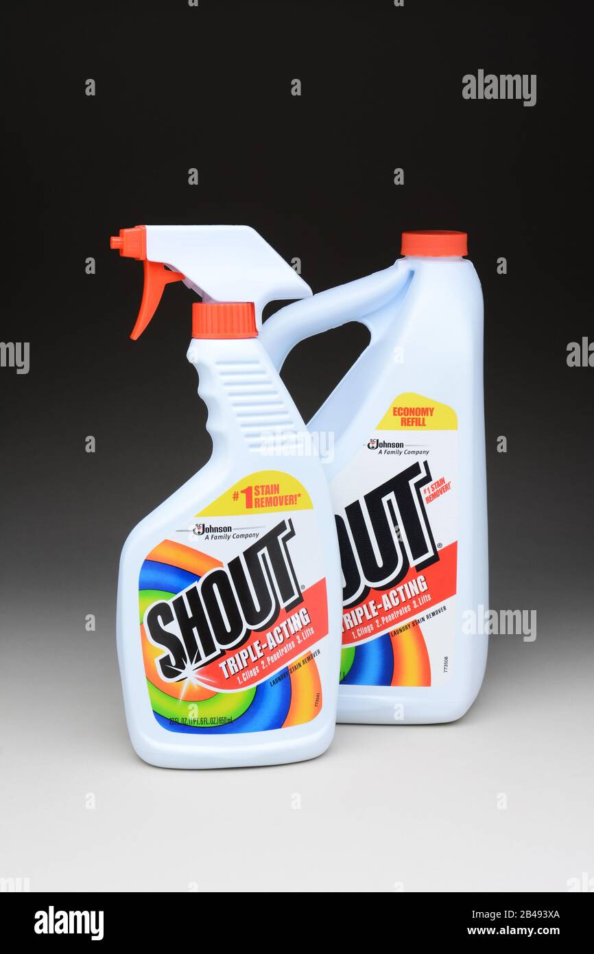 IRVINE, CA - January 11, 2013: A 22 oz bottle of Shout Laundry Stain  Remover and a 60 oz refill bottle. Shout products are designed to help  remove sta Stock Photo - Alamy