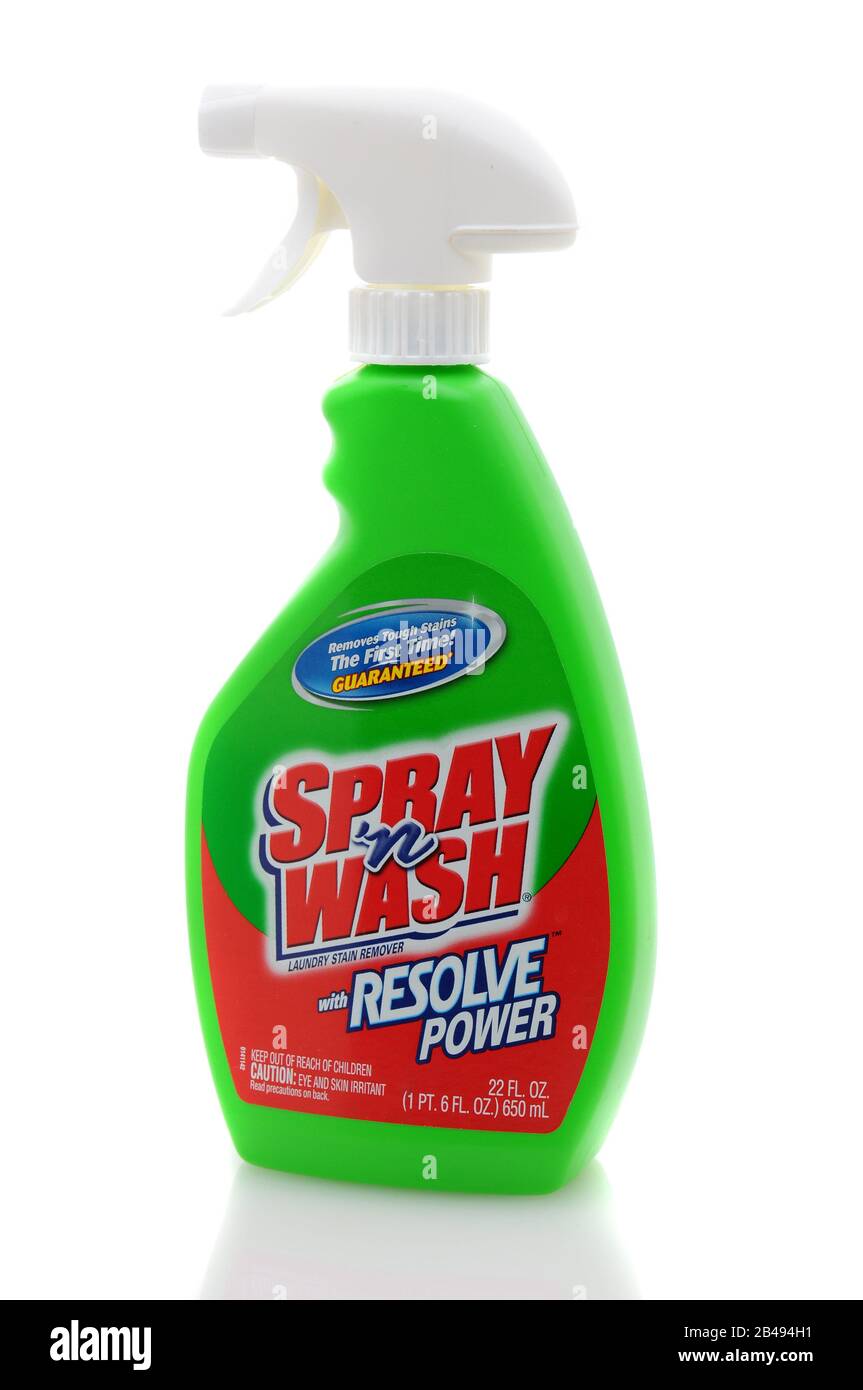 Single 22oz bottle of Spray 'n Wash Laundry Stain Remover on a white background. Stock Photo