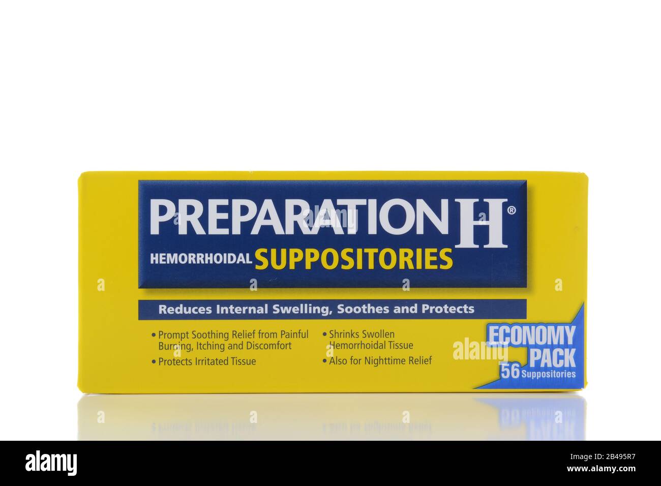 IRVINE, CA - AUGUST 15, 2016: A box of Preparation H Suppositories for the treatment of hemorrhoids. Stock Photo