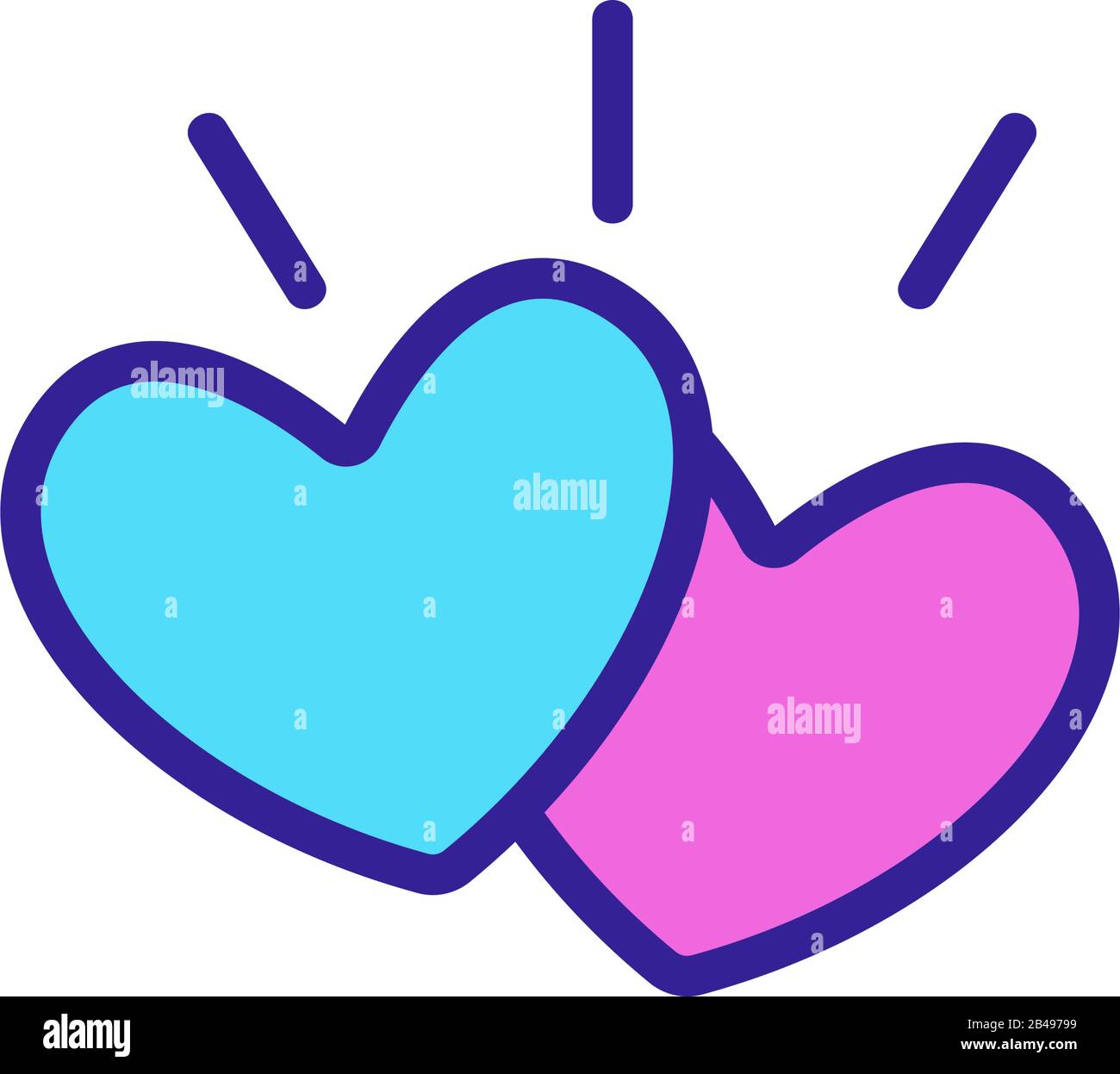 Two hearts icon vector. Isolated contour symbol illustration Stock Vector