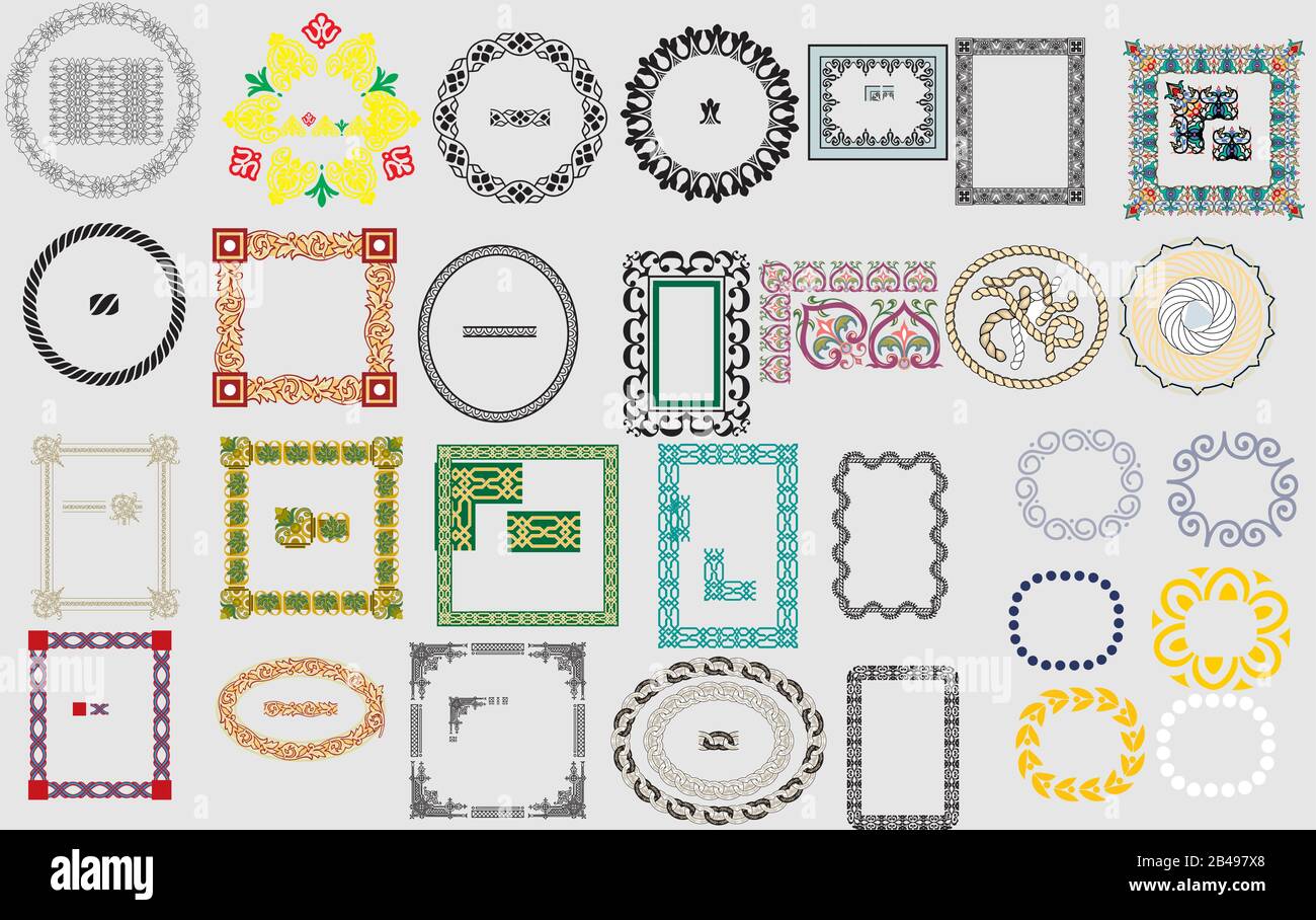 Set of different brush, in different colors and forms - vector Stock Vector