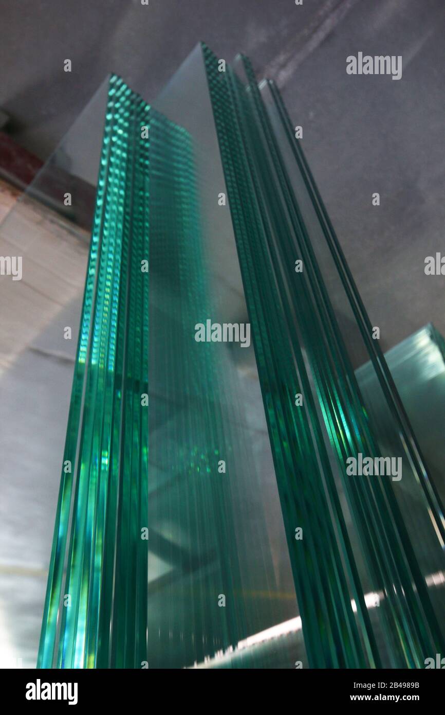 Glass factory. Newly manufactured glass Stock Photo Alamy