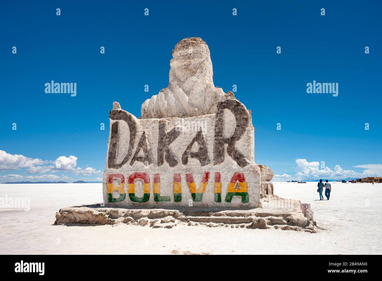 The Dakar monument on the Salar de Uyuni salt flats in Bolivia. Stock Photo