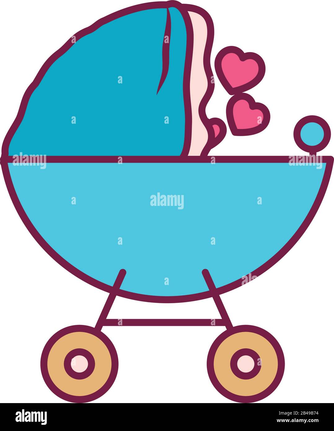 baby stroller line and fill style icon design, Child newborn childhood ...