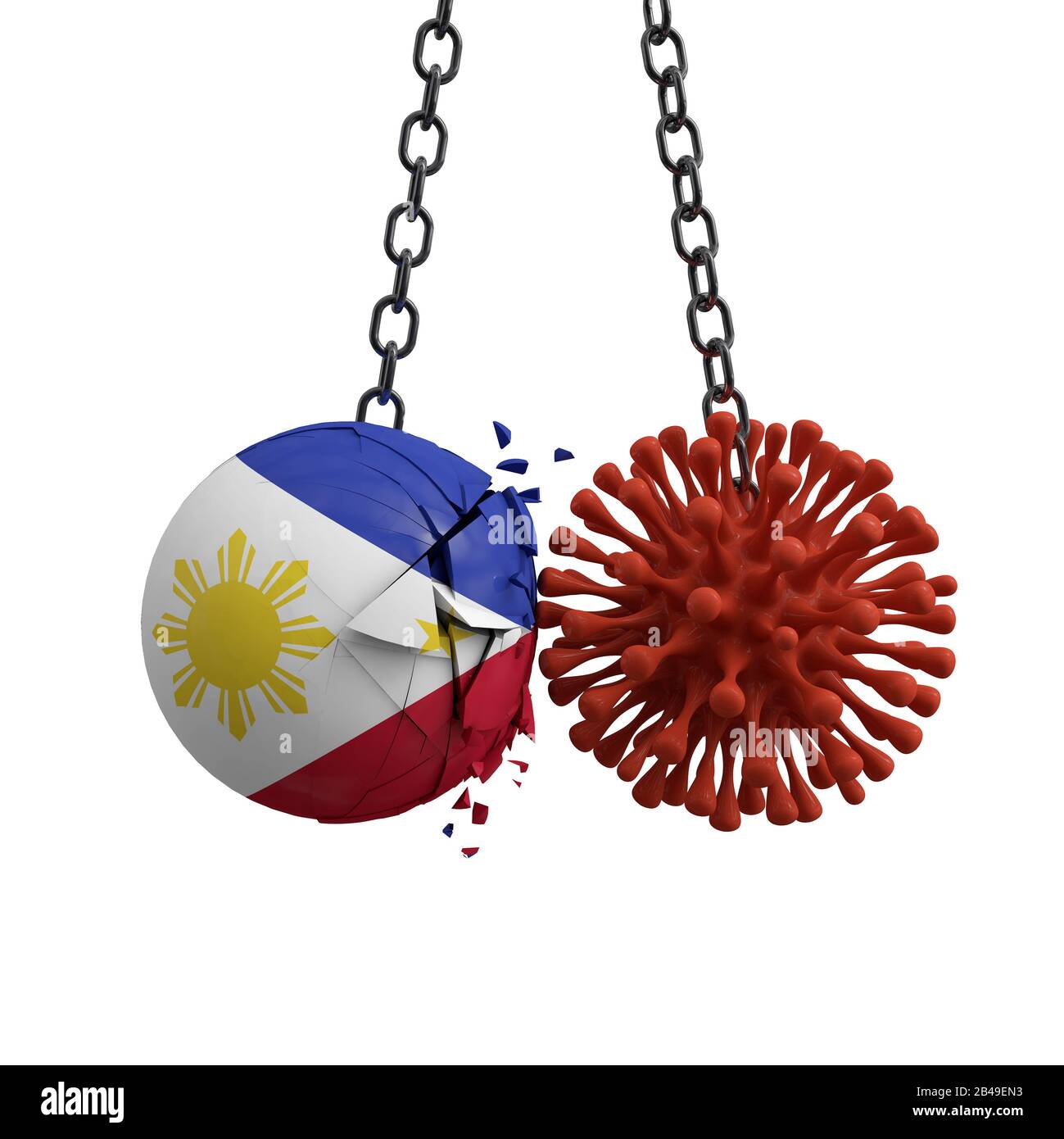 Philippines ball smashes into a virus disease microbe. 3D Render Stock ...