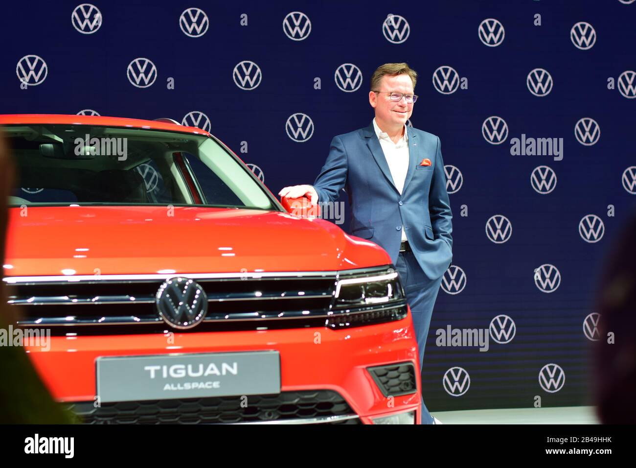Steffan Knapp, director of Volkswagen Passenger Cars India, announces the launch of The 2020 Volkswagen Tiguan Allspace in Mumbai. Stock Photo