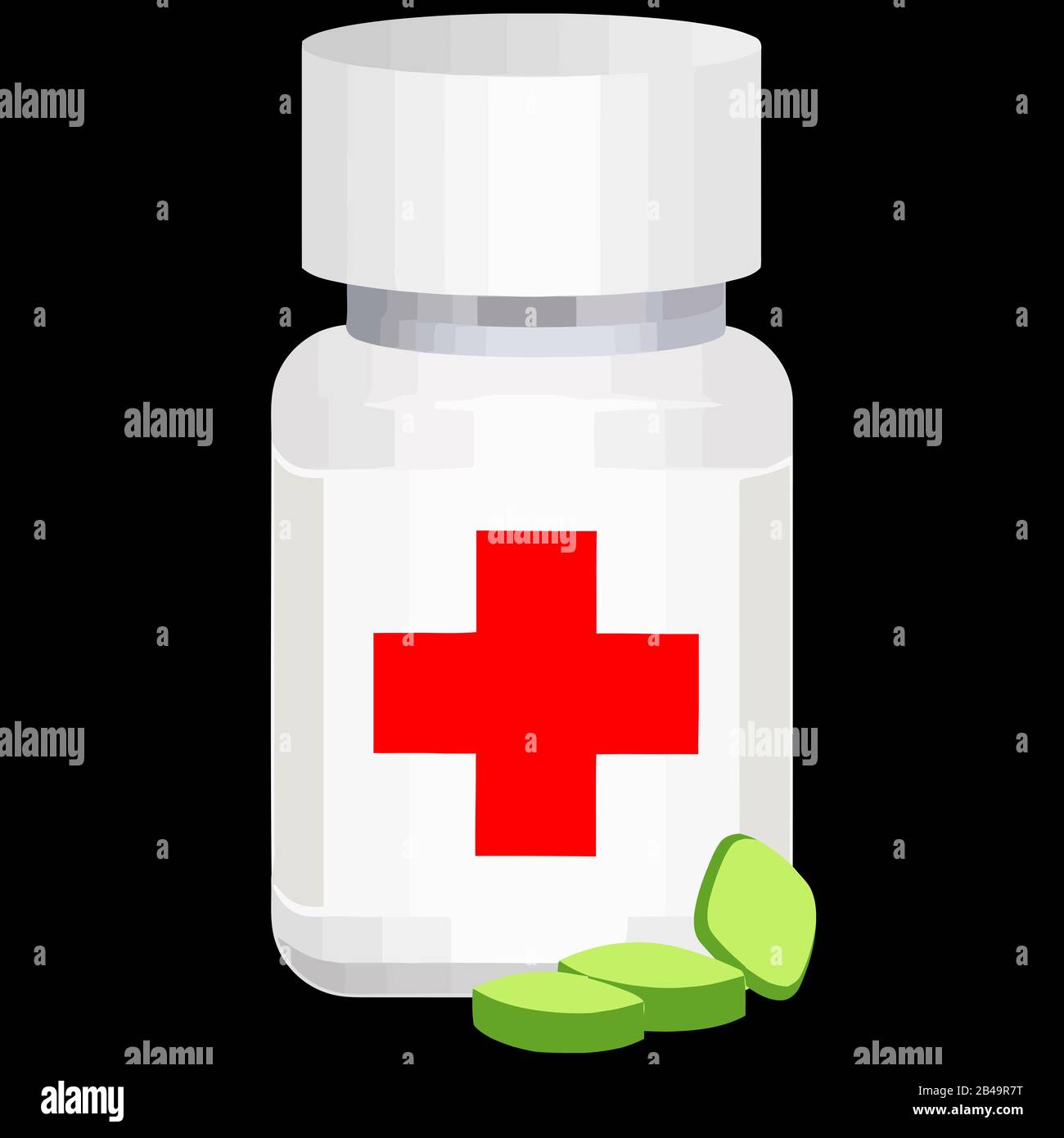 remedy bottle vitamin capsules green medical illustration Stock Photo