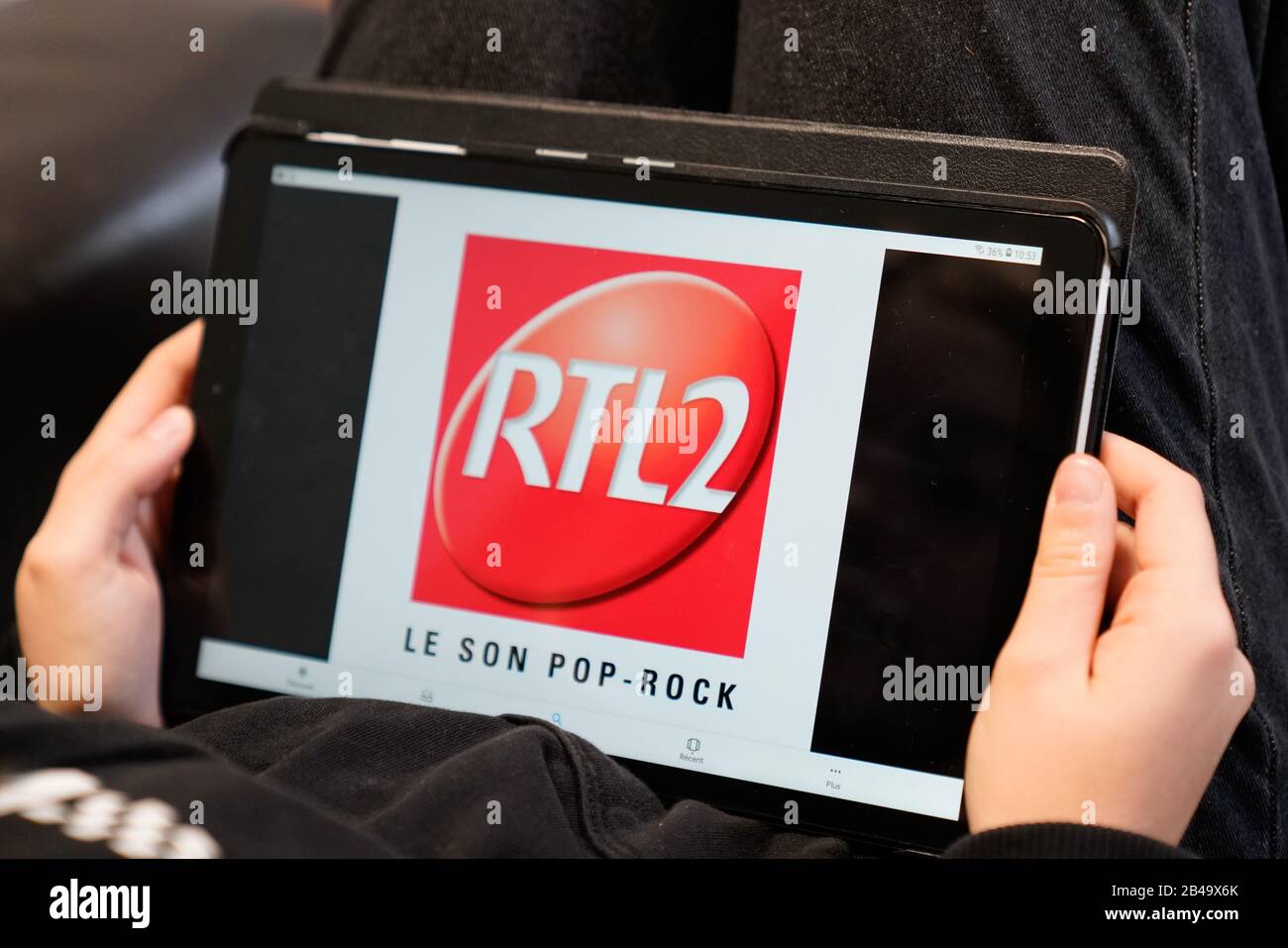 Bordeaux , Aquitaine / France - 11 25 2019 : RTL2 logo sign tablet screen  private French radio station Stock Photo - Alamy
