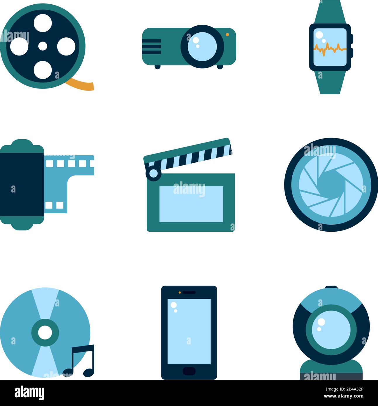 flat style icon set design, multimedia technology internet digital ...