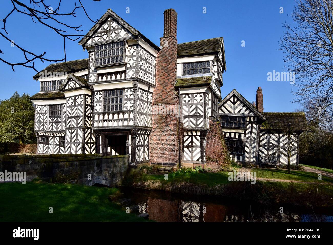 Entrance and front aspect of Little Moreton Hall. Stock Photo